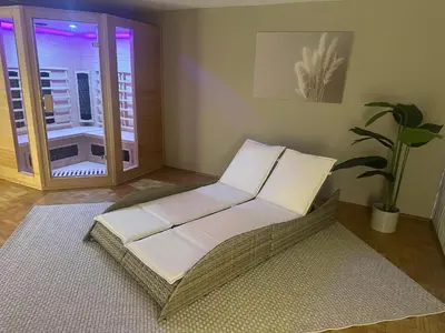 Ein Sitzbereich in der Unterkunft Ferienhaus Auszeit