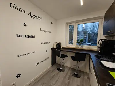 Küche/Küchenzeile in der Unterkunft Modern Apartments Neuburg S - NEU - 2 Zimmer, Parkplatz, Wi-Fi, TV, Küche