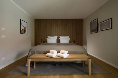 Ein Bett oder Betten in einem Zimmer der Unterkunft Ferienwohnung Bergblick 1342 in Oberammergau
