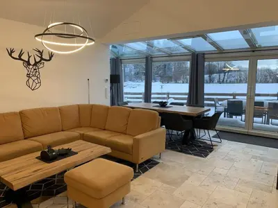 Ein Sitzbereich in der Unterkunft Bergblick Prien Comfortable holiday residence