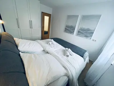 Ein Bett oder Betten in einem Zimmer der Unterkunft Osterurlaub im Alpenidyll für 4 mit Sonnenterrasse