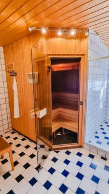 Ein Badezimmer in der Unterkunft schönes Ferienhaus mit Sauna im Grünen