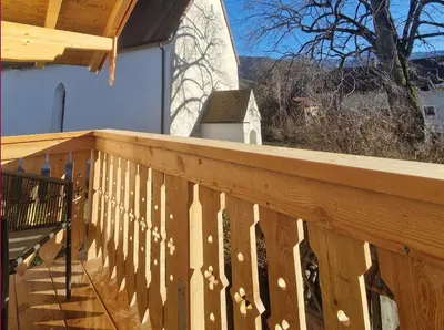 Ein Balkon oder eine Terrasse in der Unterkunft Bauernhofchalet Geigerhof