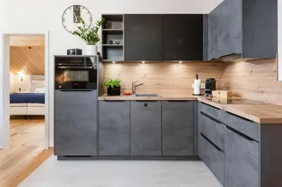 Küche/Küchenzeile in der Unterkunft FENJOY Ferienapartments Bernau am Chiemsee