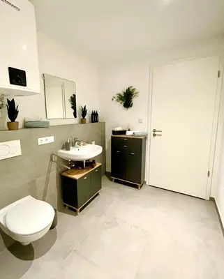 Ein Badezimmer in der Unterkunft Altstadt INsel - workaction - free parking - Audi - Balkon - Aufzug
