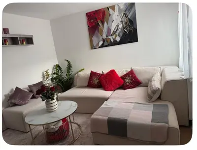Ein Sitzbereich in der Unterkunft Exklusive room in Starnberg lake