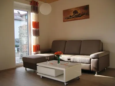 Ein Sitzbereich in der Unterkunft Ferienhaus Staudensonne