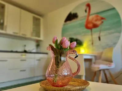 Küche/Küchenzeile in der Unterkunft FlamingoSuite in Seenähe
