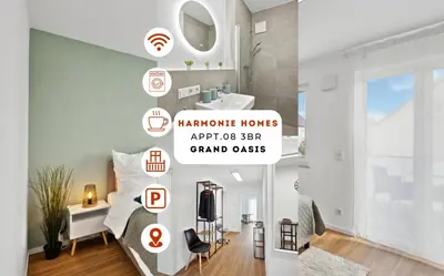 Grundriss der Unterkunft Harmonie Homes - Built in 2025 - High-Quality Beds & Linen - Full Kitchen - Fiber WiFi - 4K Smart TV - 2 Balconies - Elevator - Free Private Parking - Near Augsburg - 20 Min via Autobahn to Munich-West