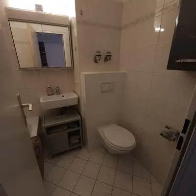 Ein Badezimmer in der Unterkunft 1-Zi Apartment Nähe U-Bahn U-3, Balkon, Garage