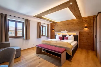 Ein Bett oder Betten in einem Zimmer der Unterkunft Knoglerhof am Rinser See