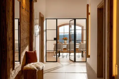 Ein Bett oder Betten in einem Zimmer der Unterkunft Knoglerhof am Rinser See