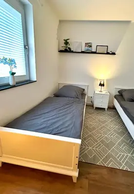 Ein Bett oder Betten in einem Zimmer der Unterkunft Wohlfühloase mit Pool, Kamin & großer Terrasse