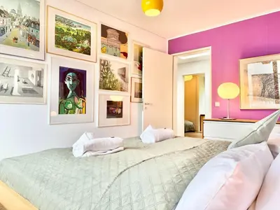 Ein Bett oder Betten in einem Zimmer der Unterkunft Snug Stays 7 - Design House in Starnberg, Terrace, Lake, Munich south