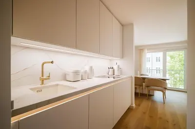 Küche/Küchenzeile in der Unterkunft Lindgold Apartments