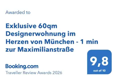 Ein Zertifikat, Auszeichnung, Logo oder anderes Dokument, das in der Unterkunft Exklusive 60qm Designerwohnung im Herzen von München - 1 min zur Maximilianstraße ausgestellt ist