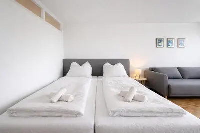 Grundriss der Unterkunft Stilvolles Apartment für bis zu 4 Gäste - Küche & Balkon