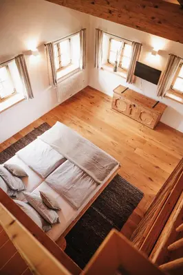 Ein Bett oder Betten in einem Zimmer der Unterkunft Chalet Zugspitze, Kamin, Tiere