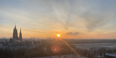 Blick auf den Sonnenuntergang/Sonnenaufgang von der Ferienwohnung aus oder aus der Nähe