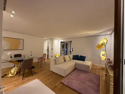 Ein Sitzbereich in der Unterkunft Modern apartment with terrace in Solln