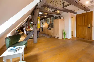 Küche/Küchenzeile in der Unterkunft Ferienwohnung im Bortenmacherhaus