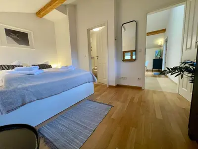 Ein Bett oder Betten in einem Zimmer der Unterkunft Ferienwohnung Mangfall - Berge, Natur und Ruhe