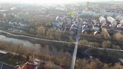 Blick auf Filou - Maisonette City & HBF nah und Wertach-Park vor der Tür aus der Vogelperspektive