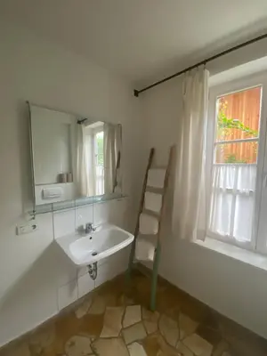 Ein Badezimmer in der Unterkunft Ferienwohnung mit Blick ins Grüne