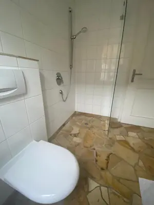 Ein Badezimmer in der Unterkunft Ferienwohnung mit Blick ins Grüne
