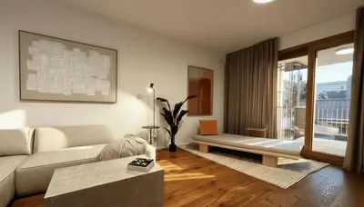 Ein Sitzbereich in der Unterkunft TrulySpace - Modernes Apartment am Rathausplatz, Terrasse, Fahrstuhl