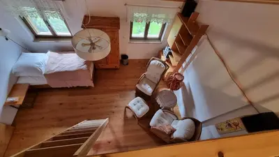 Ein Bett oder Betten in einem Zimmer der Unterkunft Ferienwohnung mit Bergblick