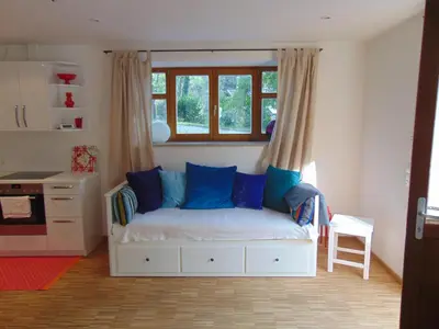 Ein Sitzbereich in der Unterkunft Ferienwohnung Kiental