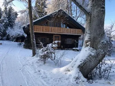 Hütte im Moor im Winter