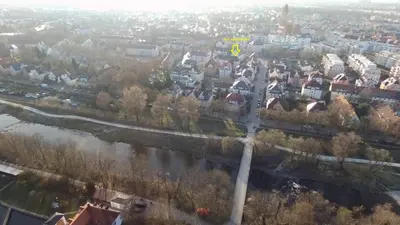 Blick auf FRIDA - Dachpalais, nahe City, HBF und Wertach-Park aus der Vogelperspektive
