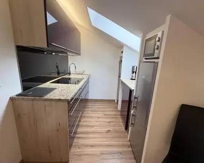 Küche/Küchenzeile in der Unterkunft Ferienwohnung Kramerblick Marienplatz