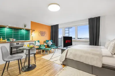 Ein Sitzbereich in der Unterkunft Apartment am Klenzepark-Citynah-SelfCheckIn