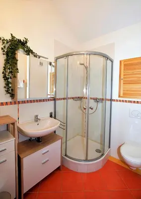 Ein Badezimmer in der Unterkunft Ferienwohnung Benediktenwand