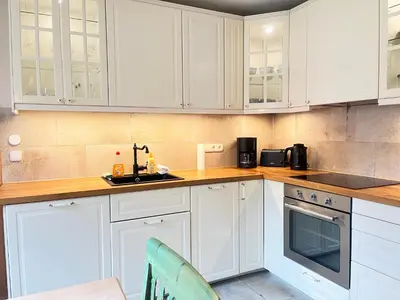 Küche/Küchenzeile in der Unterkunft Chiemsee Beachhouse Apartment