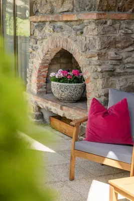 Ein Sitzbereich in der Unterkunft Hotel Villa Lago
