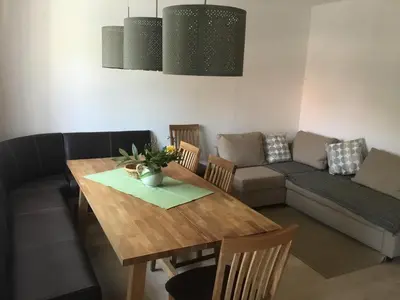Ein Sitzbereich in der Unterkunft Gersthof