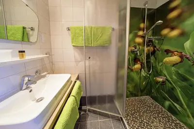 Ein Badezimmer in der Unterkunft Frühstückspension Gästehaus Zum weissen Rössl