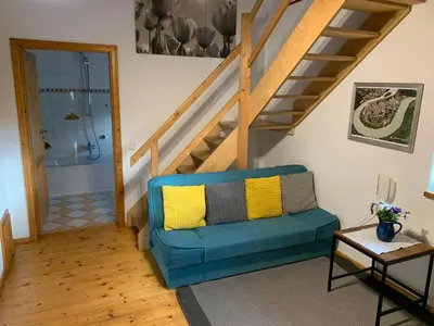 Ein Sitzbereich in der Unterkunft Ferienwohnung Bacher