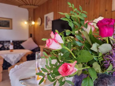 Ein Sitzbereich in der Unterkunft Ferienhaus Alpenzauber