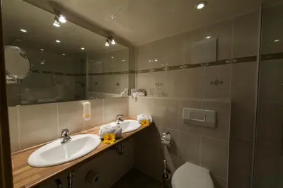 Ein Badezimmer in der Unterkunft Panoramagasthof auf dem Auerberg