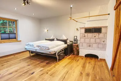 Ein Bett oder Betten in einem Zimmer der Unterkunft Lechwiese