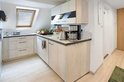 Küche/Küchenzeile in der Unterkunft Ferienwohnung am Regierungsplatz