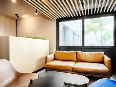 Ein Sitzbereich in der Unterkunft B&B Hotel München-Garching