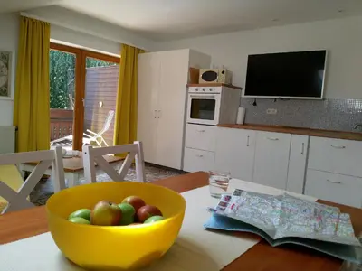 Küche/Küchenzeile in der Unterkunft Appartements Apfelblüte