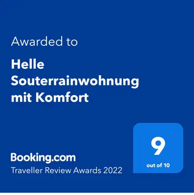 Ein Zertifikat, Auszeichnung, Logo oder anderes Dokument, das in der Unterkunft Helle Souterrainwohnung mit Komfort ausgestellt ist