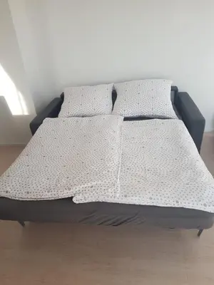 Ein Bett oder Betten in einem Zimmer der Unterkunft 50 Quadratmeter abgeschlossene Wohnung mit Panoramablick